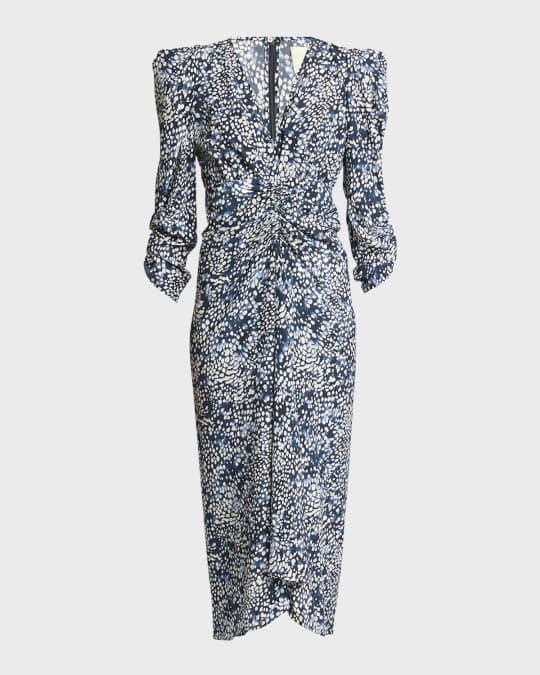 Isabel Marant Albini Ruched Floral-Print Midi Dress | Neiman
