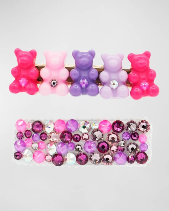 Girl's Two Pack Multi Color Gummy Bear Clip & Rhinestone Clip
