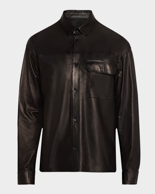 Emporio Armani Men's Leather Shirt Jacket | Neiman Marcus