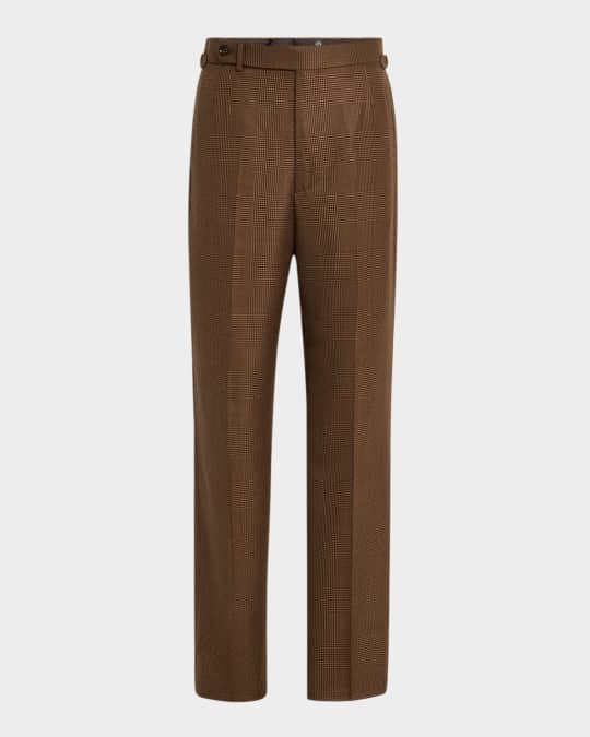dunhill Glen Check Wool-Cashmere Straight-Leg Trousers