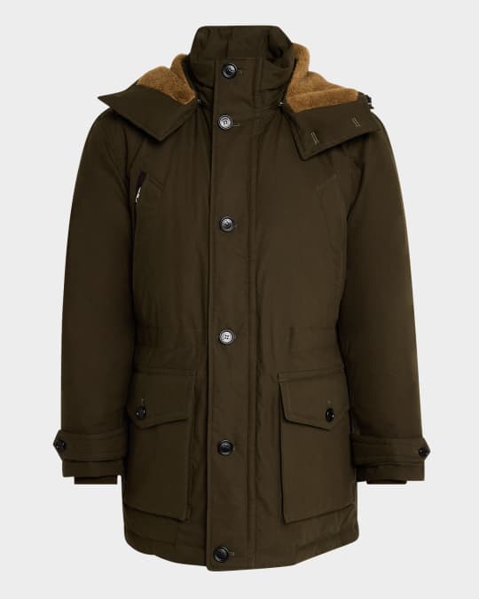 dunhill Men's Technical Down Parka with Shearling Hood | Neiman Marcus