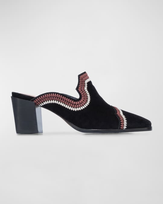 Brooklyn Embroidered Suede Loafer Mules