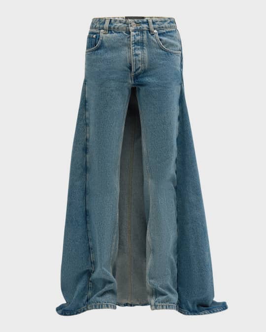 Jean Paul Gaultier Low-Rise Denim Fishtail Jeans | Neiman Marcus