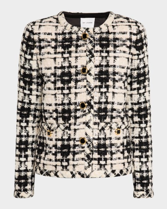 St. John Metallic Eyelash Tweed Plaid Jacket | Neiman Marcus St. John Metallic Eyelash Tweed Plaid Jacket | Neiman Marcus