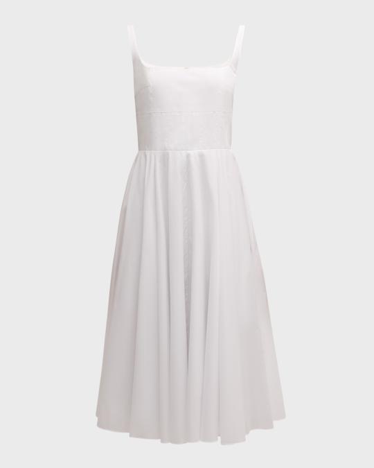 white midi dress long sleeves Long Sleeve Square Neck Fit & Flare Midi Dress