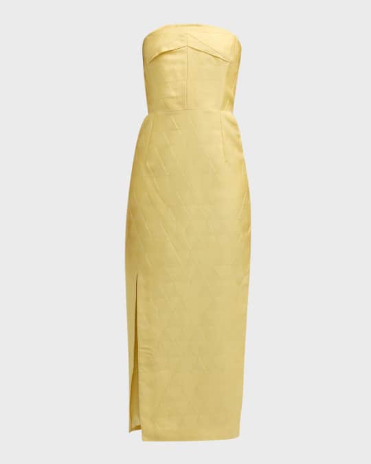 Pola Strapless Triangle Jacquard Slit Midi Dress
