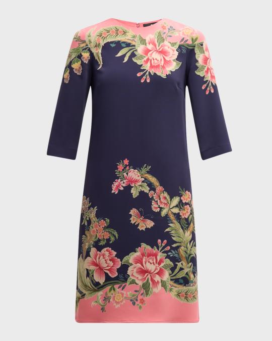 Etro Enchanted Garden Engineered Silk 3/4-Sleeve Sheath Dress | Neiman ...