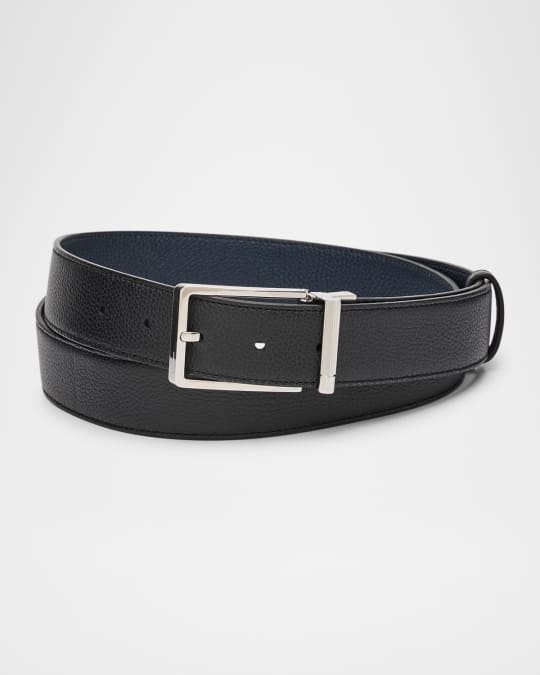 Men's Grained Leather Roller-Buckle Belt