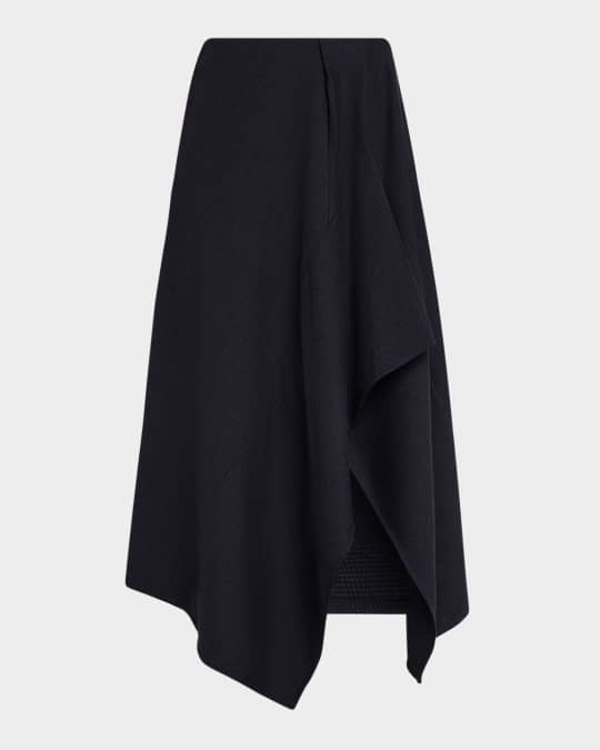 Draped Navy Midi Skirt