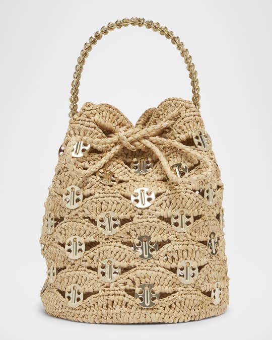 Rabanne Sac a Main Disc-Link Raffia Bucket Bag | Neiman Marcus