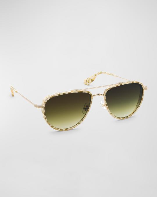 KREWE Coleman Checkered Mixed-Media Aviator Sunglasses  display picture 2