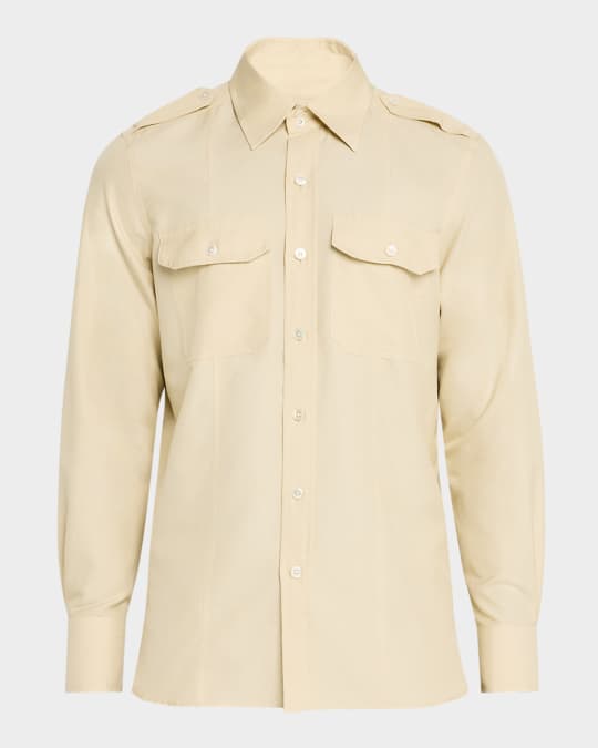 TOM FORD Men's Cotton and Silk Military Casual Button-Down