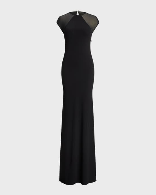 Ralph Lauren Sheer-Sleeve Jersey Column Maxi Dress | Neiman Marcus