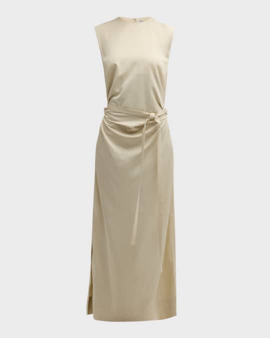 Toteme Ruched Sleeveless Tie-Waist Fluid Maxi Dress | Neiman