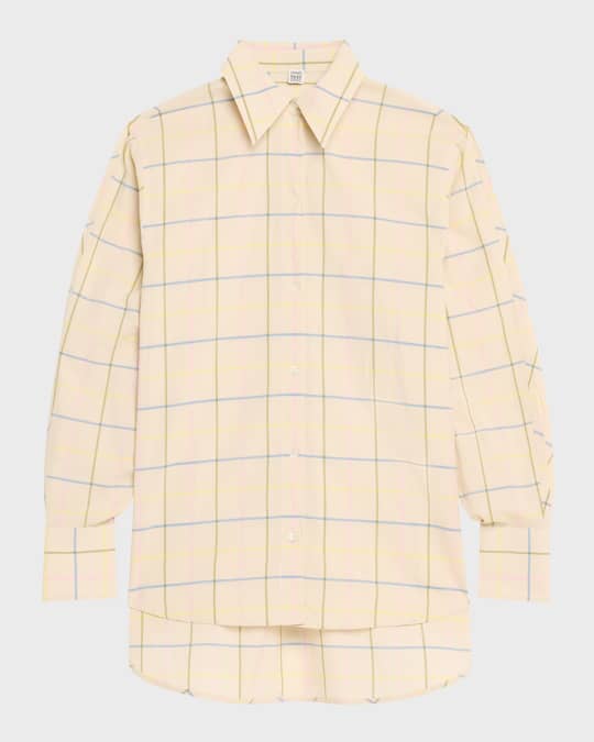 Plaid Poplin Button-Front Shirt