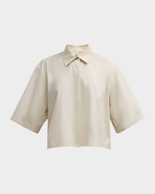 Short-Sleeve Crop Poplin Button-Down Shirt