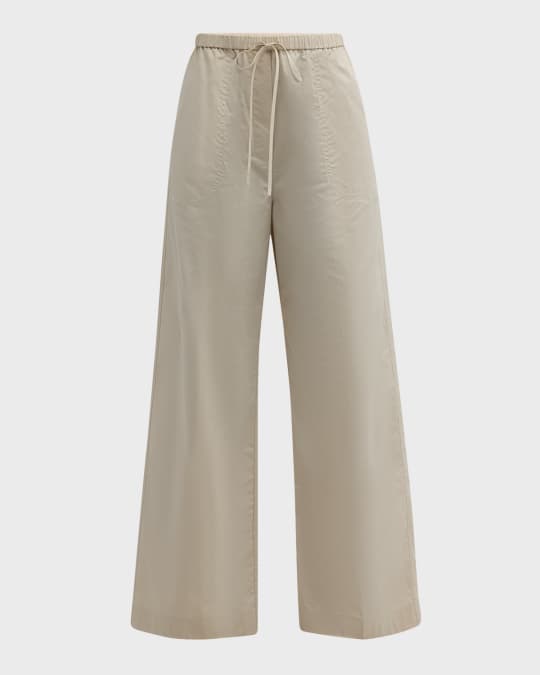 SS25【TOTEME】Tailored High-waisted Wide-leg Pants Black Toteme High-Rise Wide-Leg Cotton Drawstring Trousers