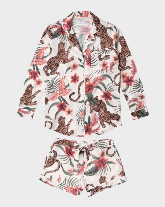 Animal-Print Cotton Shorty Pajama Set
