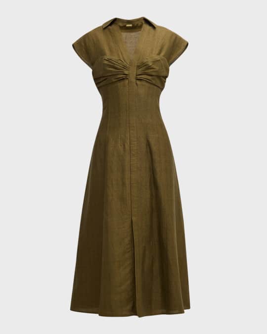 Cult Gaia Amora Cap-Sleeve Linen-Blend Midi Dress | Neiman Marcus