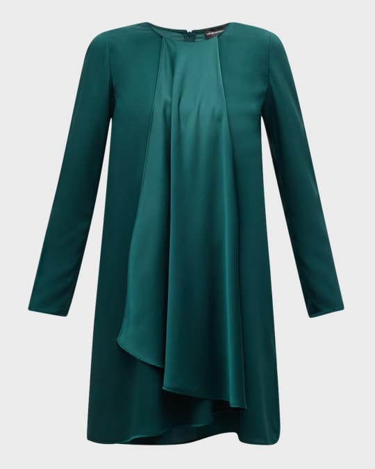 Draped Crepe Satin Mini Shift Dress