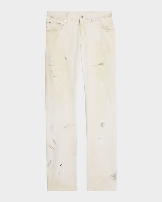 Men's Low-Rise Jeans with Paint Splatter