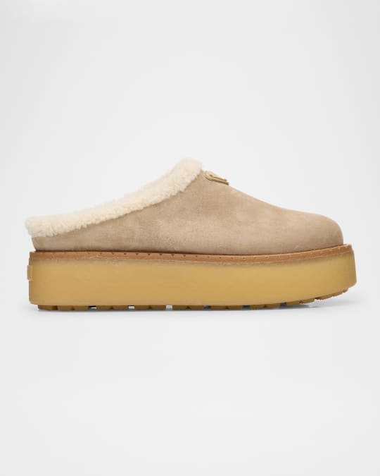 サンダル・ミュール Prada Shearling Flatform Mules Prada Suede Shearling Cozy Platform Mules - Bergdorf Goodman