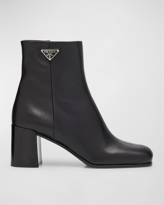 PRADA ブラックレザー ハイヒール Prada Calfskin Block-Heel Ankle Boots | Neiman Marcus