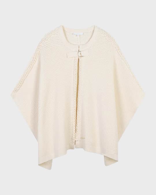 Girl's Cable Knit Cape W/ Metal Logo Plate, Size 8-14