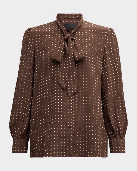 NILI LOTAN シルクサテン ホルターネックトップス【関税なし】 Nili Lotan Carina Polka-Dot Silk Top with Tie Neck | Neiman