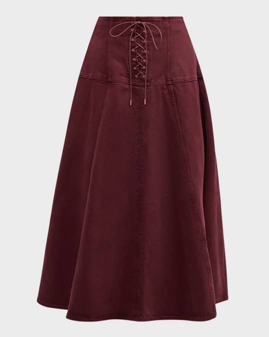 Ulla Johnson The Estelle Lace-Up Denim Midi Skirt Neiman Marcus