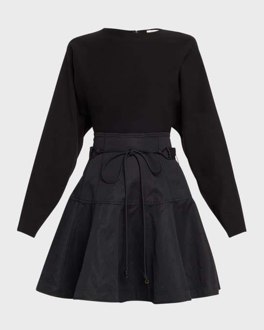 Aremi Long-Sleeve Flared Combo Mini Dress