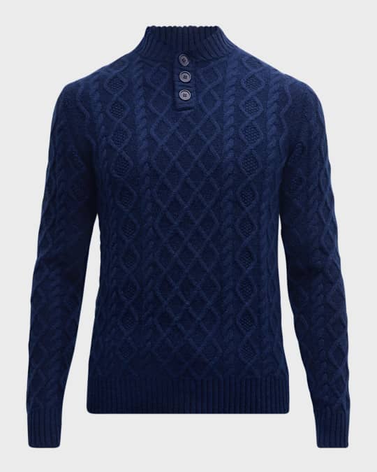 Men's Cabled Button Pullover Sweater