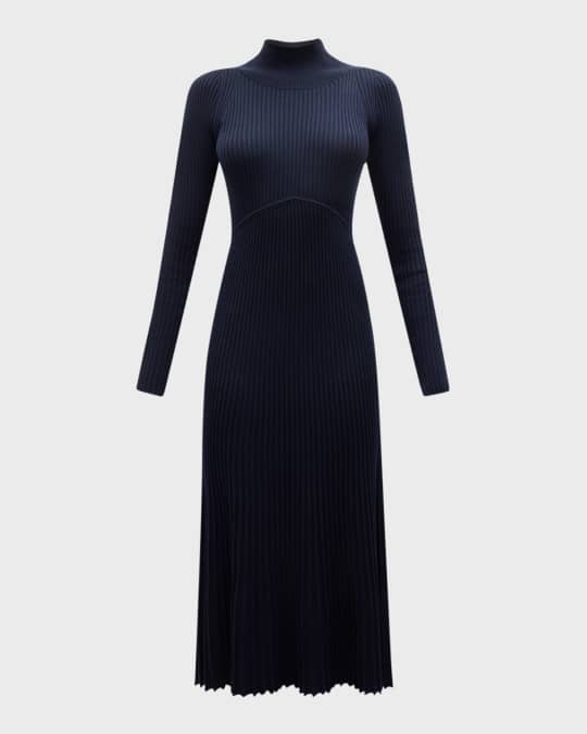 Vanessa Bruno Divana Ribbed Mock-Neck Midi Dress | Neiman Marcus