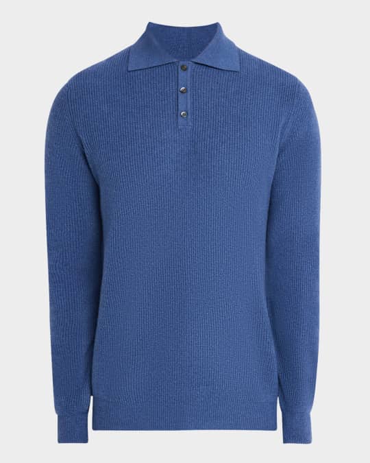 Men's Ribbed Wool-Cashmere Polo Sweater
