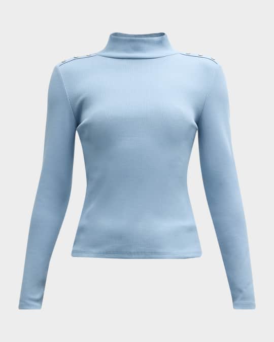 22158 Color Button Ribbed Turtleneck main image 1
