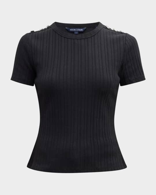 Draya Short-Sleeve Rhinestone Button Tee
