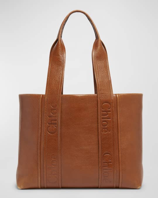 Woody Medium Tote Bag in Shiny Grained Calfskin