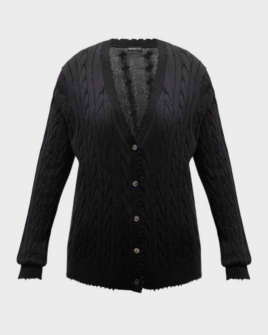 Plus Size Frayed Cable-Knit Cardigan