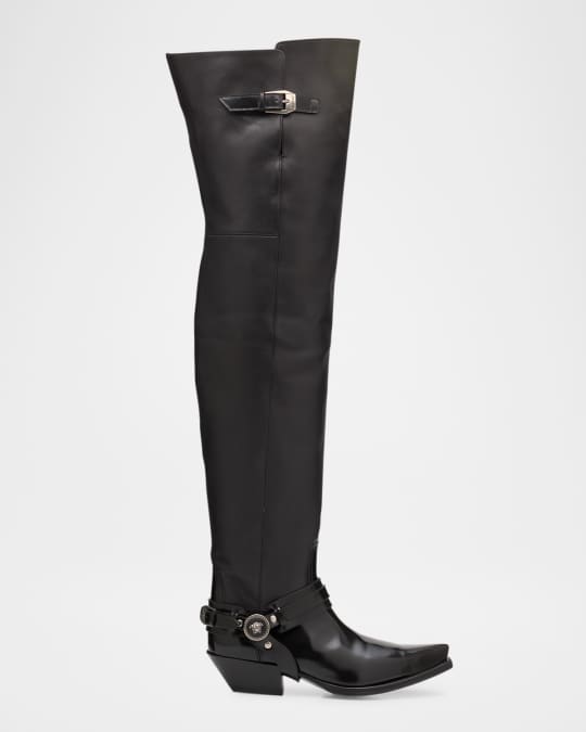 Versace Texano Over-the-Knee Leather Western Boots | Neiman