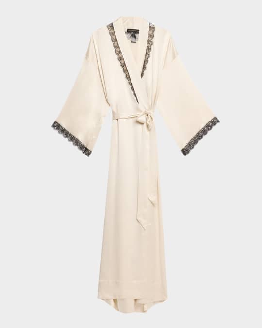 Lace-Trim Silk Robe