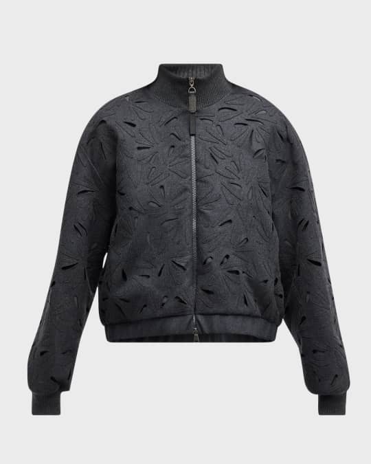 Laser-Cut Floral Bomber Jacket