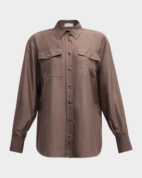 Brunello Cucinelli Silk Western Button-Down Shirt | Neiman