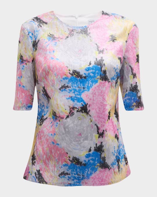 Adore - L3698-1 - Floral Sequin Mesh Top: XL