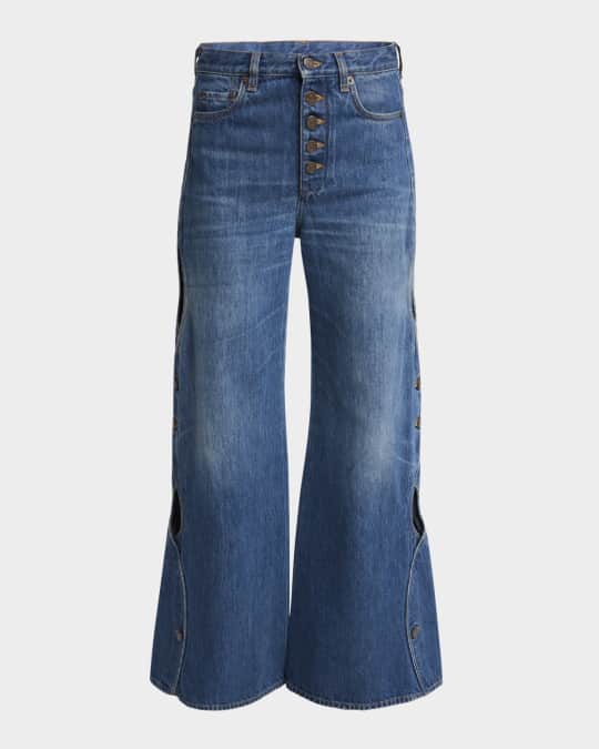 Chloe Button Cutout Wide-Leg Denim Jeans | Neiman Marcus