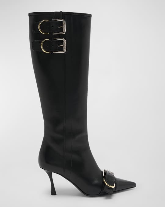 Voyou Leather Buckle Knee Boots