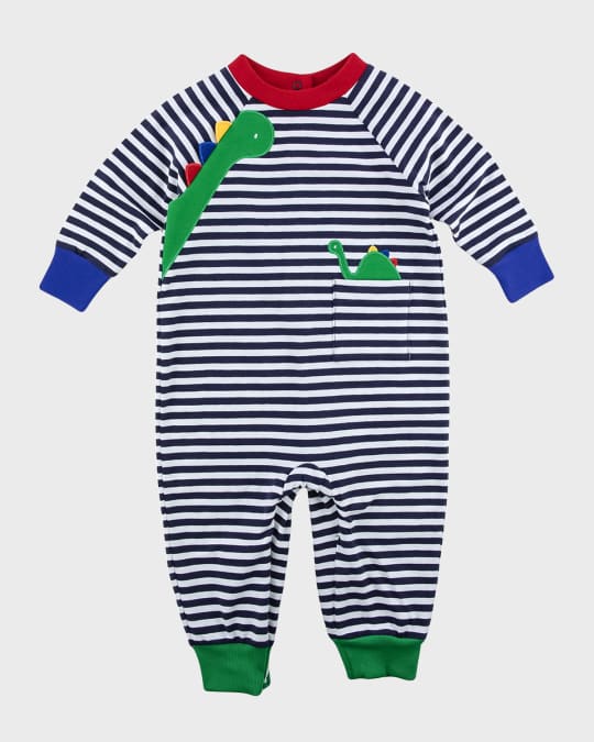 Boy's Striped Knit Dinosaur Coverall, Size 3M-18M