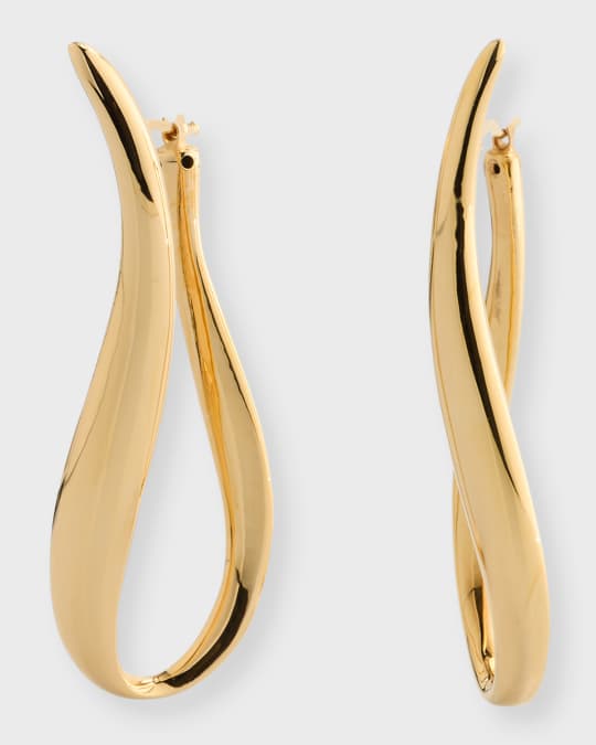Lisa Nik Golden Dreams 18K Yellow Gold Elongated Wavy Hoop Earrings ...