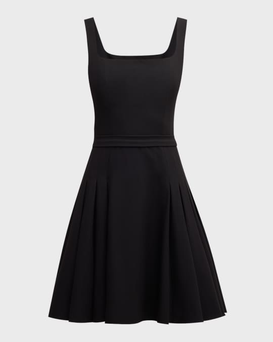 Black Halo Aphrodite Pleated Square-Neck Mini Dress | Neiman Marcus