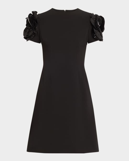 Floral Applique Stretch Crepe Dress