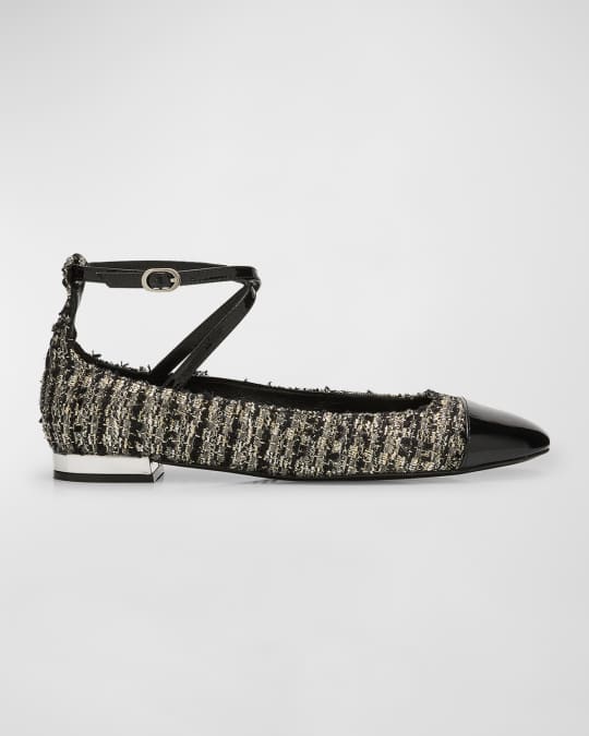 Stuart Weitzman Eden Tweed Crisscross Ballerina Flats